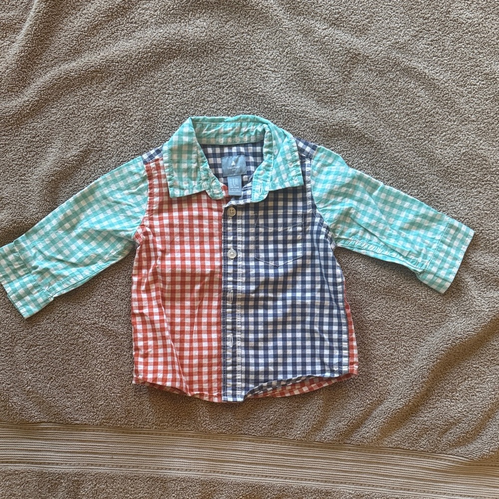 GAP Kids Blue and Red Gingham Button Down Shirt